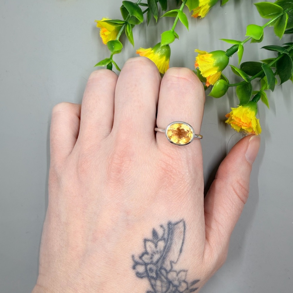 Genuine Citrine Stone 925 Sterling Silver Ring Size 10